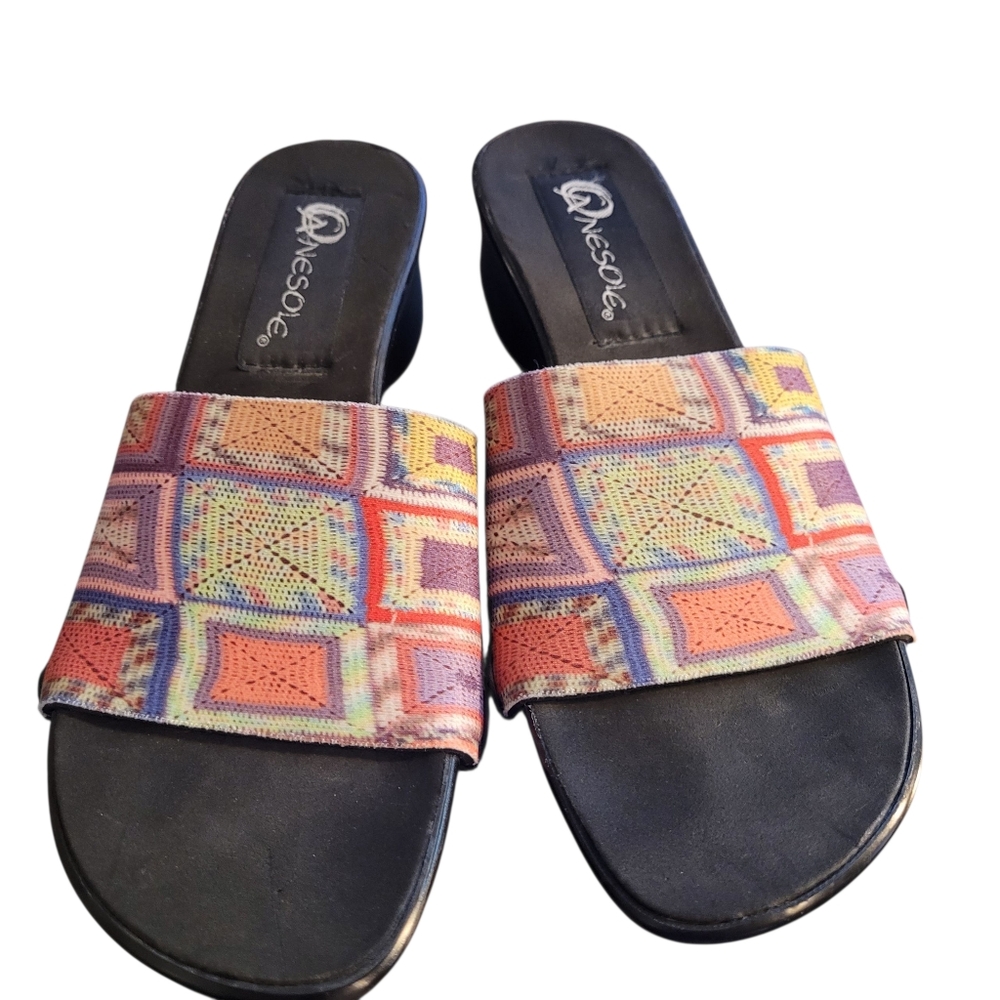 Onesole stretch strap slide wedge sandals - 8.      U54